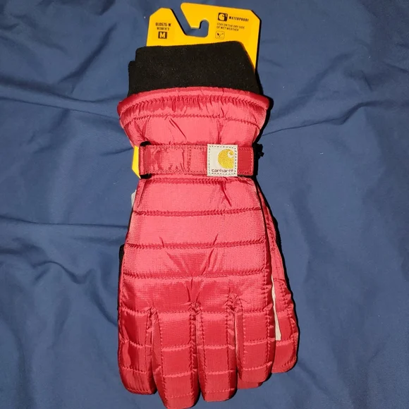NWT Carhartt Red Quilted Insulated Waterproof Gloves Mittens Medium