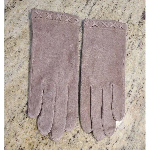 Vtg Fownes Womens Size M Tan Suede Knit Lined 9.5
