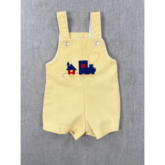 Toddle Tyke Vintage Yellow Corduroy Train Overalls Baby 6 Months Made in USA