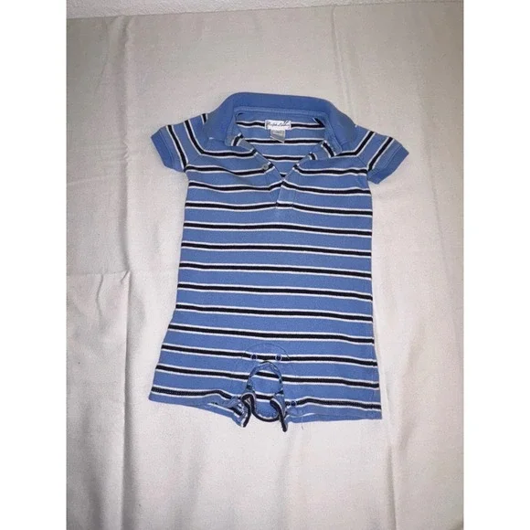 Ralph Lauren Baby‎ Boys Blue Stripe Short Sleeve Polo Romper 6M