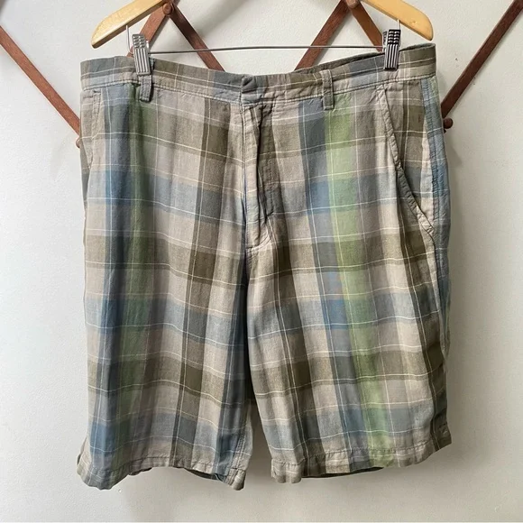 Banana Republic Linen Check Plaid Shorts