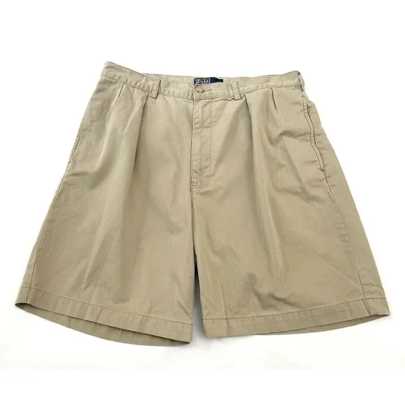 Vintage Polo Ralph Lauren Tyler Shorts 36 Khaki Double Pleated 8