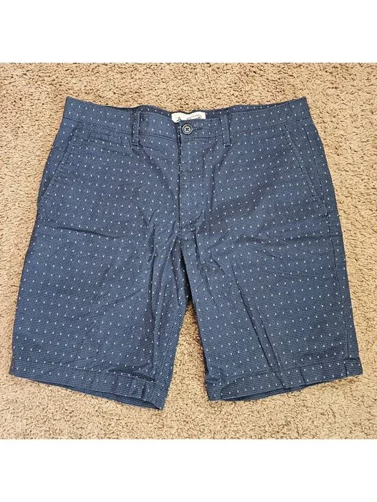 Penguin Chino Shorts Mens 32 Blue Geometric Micro Print Flat Front Casual Golf