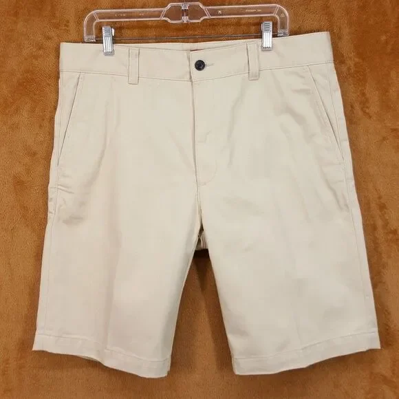 HUGO BOSS Chino Shorts Mens 34 Tan Flat Front Stretch 10