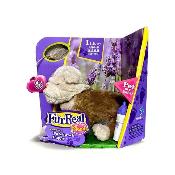 FurReal Friends Newborn Patchwork Puppy‎ Plush Toy New Box Bottle NIB *read* fur