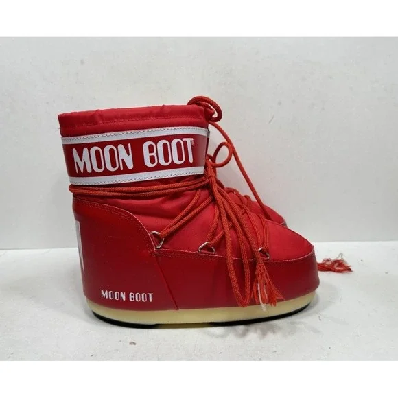 Tecnica Moon Boot Icon Low Red Nylon Snow Boots Women's Size 5.5-7 / Men's 4.5-6