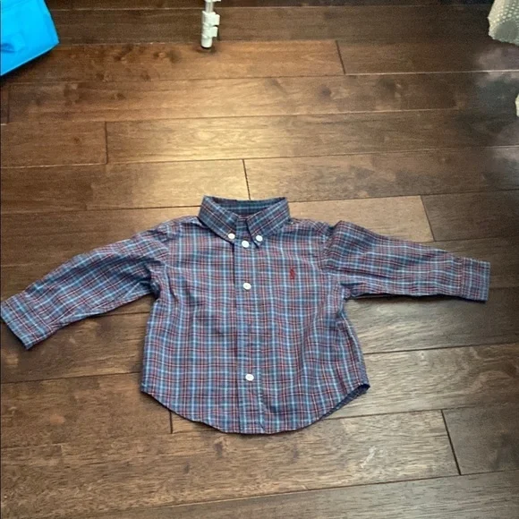 Ralph Lauren Red and Blue Button Down Shirt with Plaid Pattern