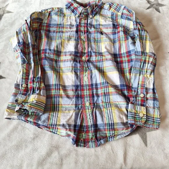 Ralph Lauren Shirt Easter‎ Youth Boys 7 Blue Yellow Red Plaid Button Down