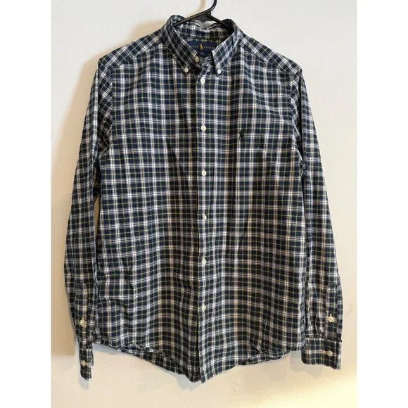 Kids Ralph Lauren Plaid‎ Button Down Shirt Size XL 18 20 Green Blue
