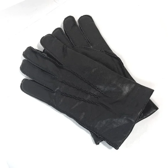 Daniel Hays Black Leather Gloves Acrylic‎ Knit Lining Womens Size M