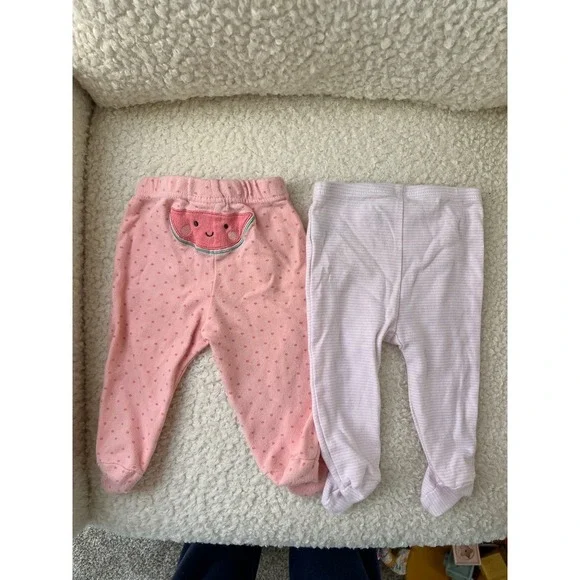 Bundle of Baby Girls Pink Pants with Feet Chick Pea & Ralph Lauren