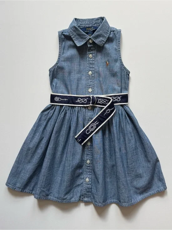 Polo Ralph Lauren Girls Belted Chambray Shirtdress - Size 3/3T