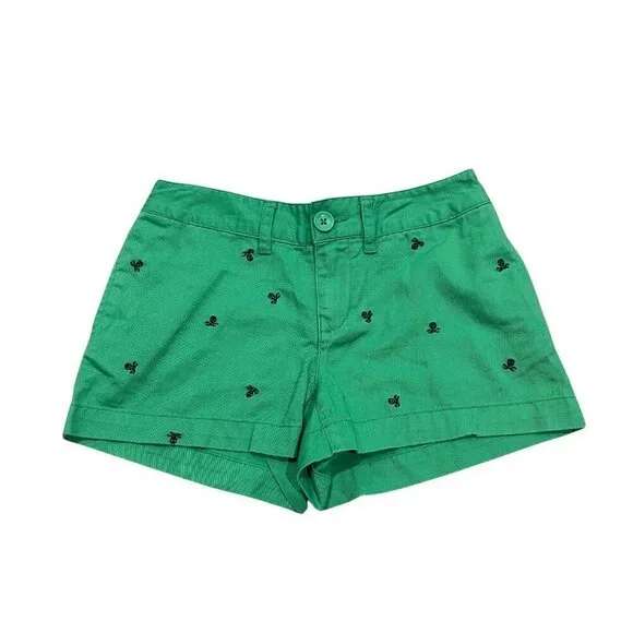 Ralph Lauren Girl's Green Classic Chino Skull Crossbones Shorts