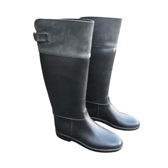 Naot Women‎ Rain Boots 7 Black Grey Equestrian Tall Riding Waterproof Minimal
