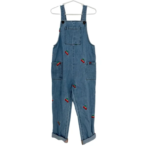 Kids’ Mini Boden Embroidered Festive Car Denim Overalls 6-7Y Blue Red