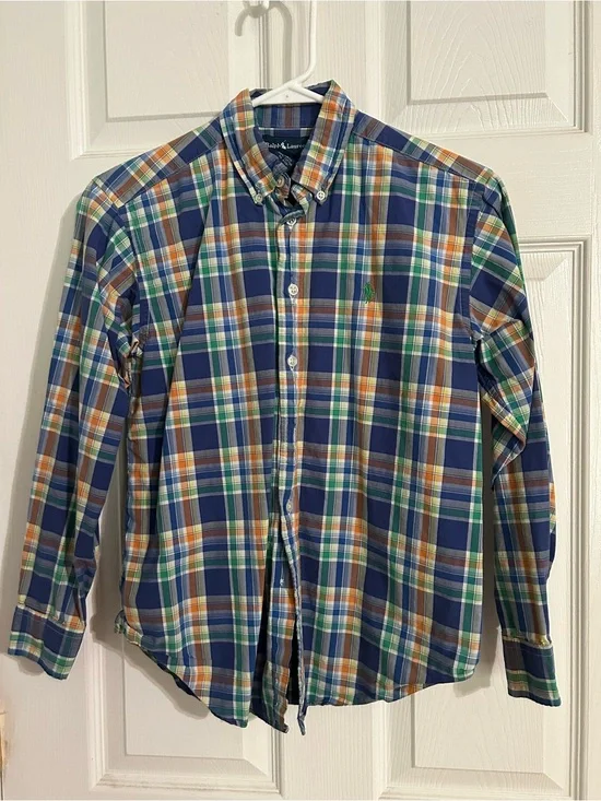 Ralph Lauren Blue Green Orange Plaid Button-Down Shirt