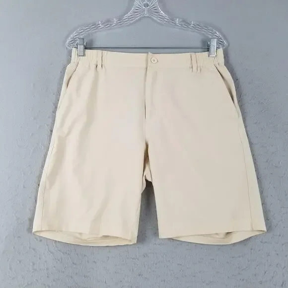Caddy Cart Golf Shorts Mens Large Beige Elastic Waist Stretch Performance Tech‎