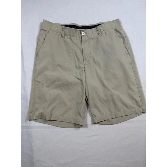 Under Armour Mens 34 Khaki Tan Herringbone HeatGear Golf Shorts Flat Front UA