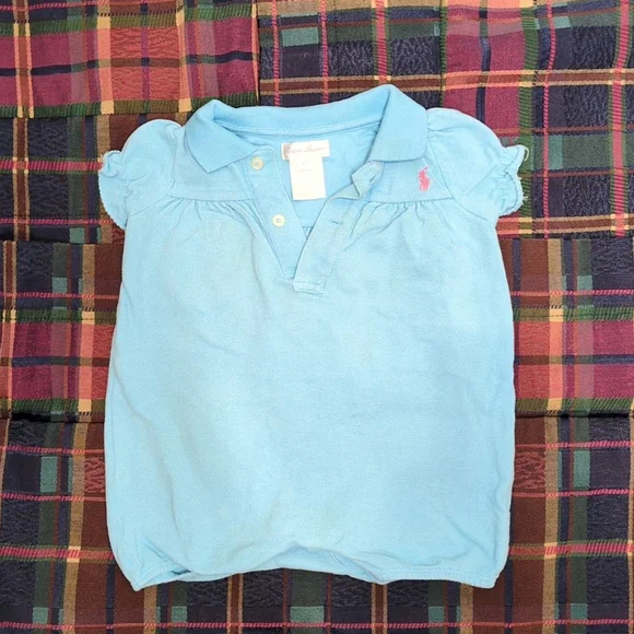 Ralph Lauren One Piece Short Sleeve Blue Outfit Button Clasps Sz 6 Months
