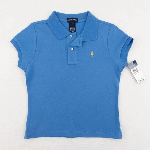 NWT Ralph Lauren Stretch Mesh Polo Shirt Girl's Large (12-14) Blue