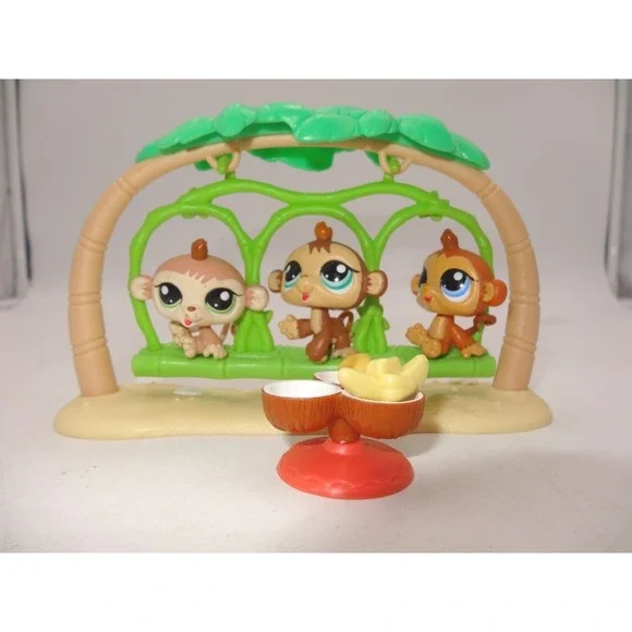 Littlest Pet Shop LPS Monkey Petriplets Swing Set #1551 #1552 #1553 Bananas