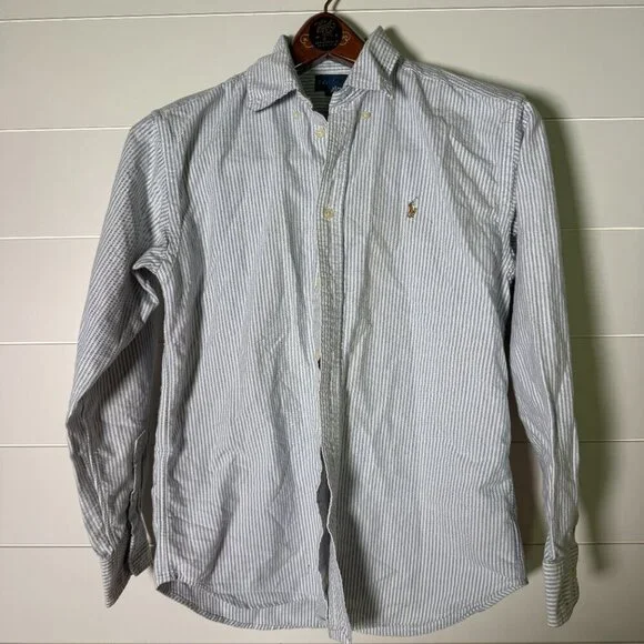 Ralph Lauren Kids Long Sleeve Button Down Blue & White Stripe Sz 16
