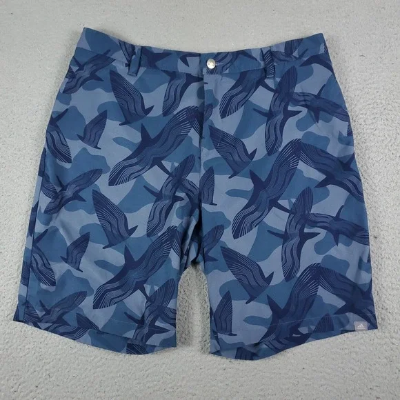 Adidas Shorts Mens Waist Size 34 Blue Bird Print Casual Flat Front Chinos