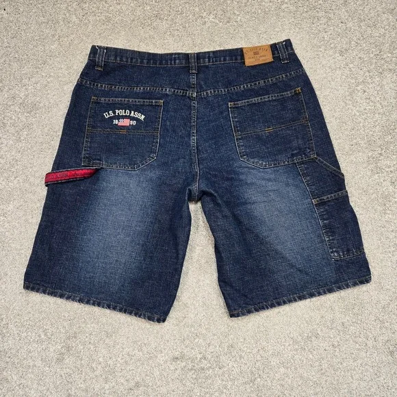 U.S. POLO Assn jean shorts‎ mens 42 Vintage Y2K Jorts Dark Blue Baggy EUC
