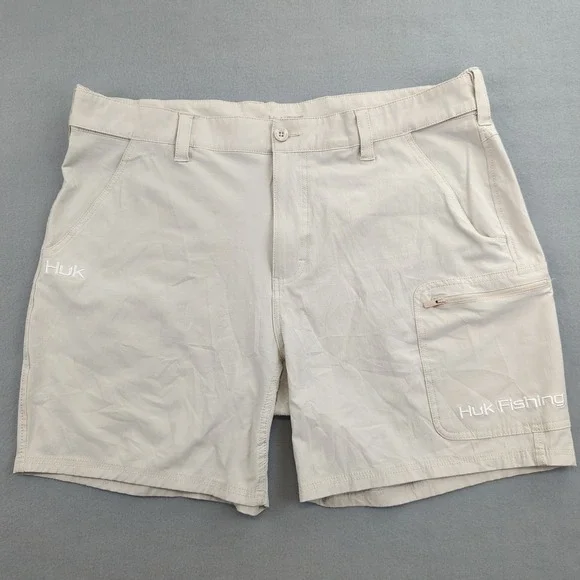 Huk Fishing Performance Shorts Mens XXL 2XL‎ Beige Utility Zip Pocket Outdoor