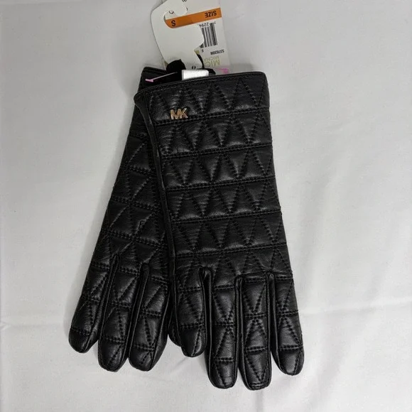 Michael Kors Womens Black Quilted Genuine Leather Tech Gloves Size Small MSRP 98