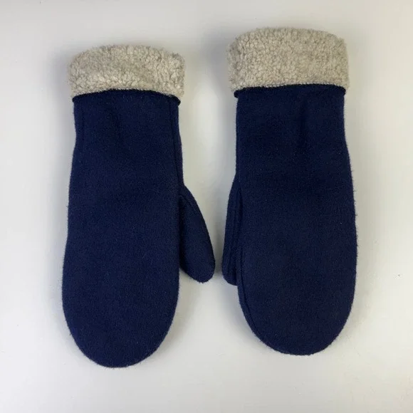 Navy Fleece Mittens Sherpa Cuff‎ Made in USA Puffin Down