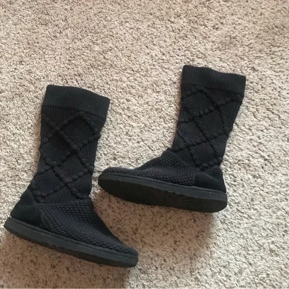 UGG Classic Argyle‎ Knit Sweater Knee High Boots Womens Size 7 5879 Black