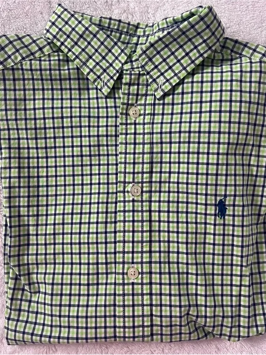 Ralph Lauren Navy & Lime Plaid Cotton Button-Down Shirt boys L(14-16) VGUC