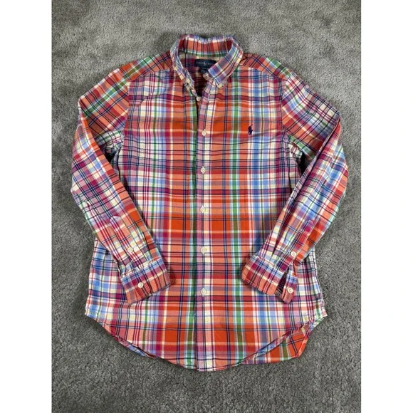 Ralph Lauren Boys Large 14-16 Plaid Button Down Shirt Long Sleeve Cotton