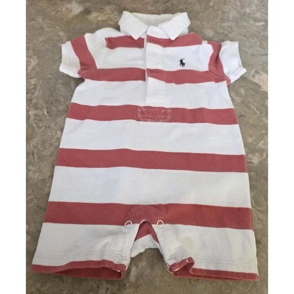 Ralph Lauren Polo Girls Red White Striped One Piece Jumper 3 Months‎ L Patriotic