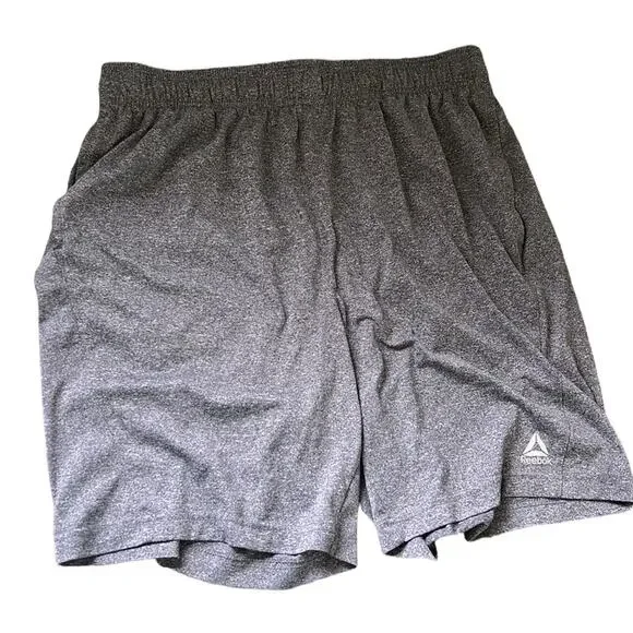 Reebok Heathered Gray Stretchy Soft Drawstring Athletic 8” Shorts