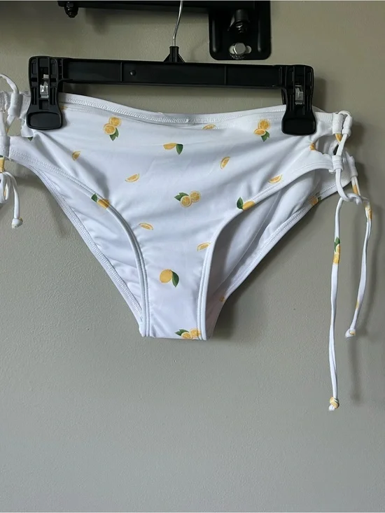 White Lemon-Print Girls' Swim Bottoms with Side Ties