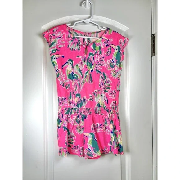 Lilly Pulitzer Girls Romper Size M 6-7 Pink Toucan Print Good Condition