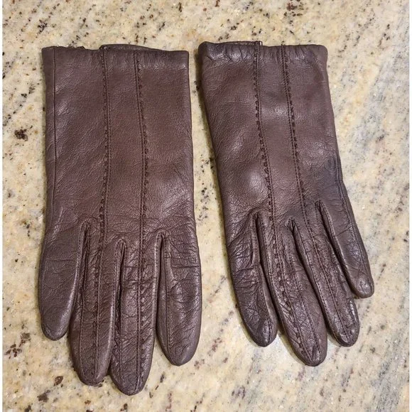 Vintage Size S 6.5 Brown Leather Acrylic Knit Lined 8