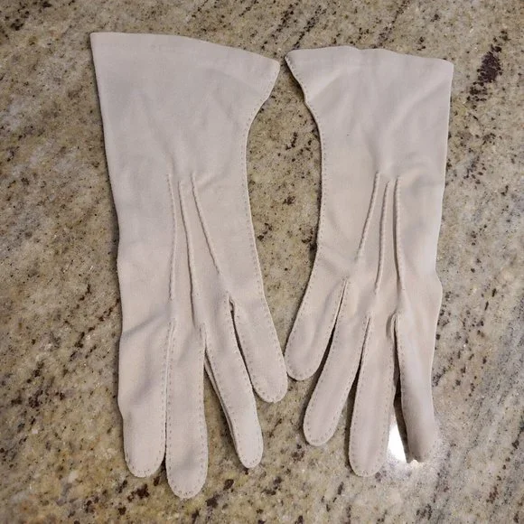 Vintage One Size Beige Formal Nylon Stretch Gloves 10