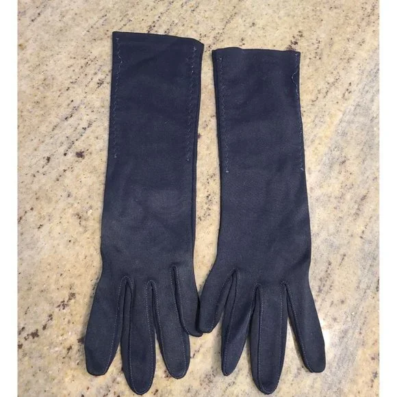 Vintage Size Small Black Stretch Formal Gloves Zig zag Stitch. 12