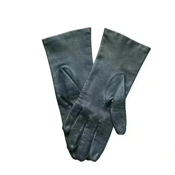 Vintage Shalimar Black Genuine Leather Lined Women's Gloves Sz‎ 7 Made In Italy