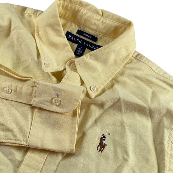 Ralph Lauren Kids Yellow Cotton Slim Fit‎ Long Sleeve Button-Down Shirt