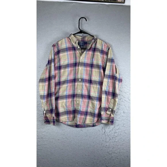 Ralph Lauren Shirt Boys Large 16/18 Plaid Button Down Long Sleeve Pony Logo‎