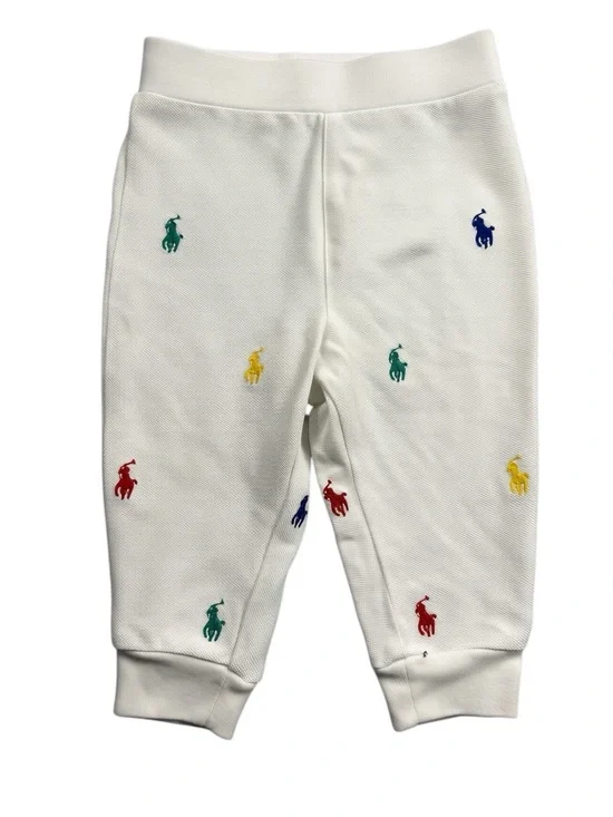 Ralph Lauren 9M Baby White Polo Pony Joggers 100% Cotton Designer Preppy