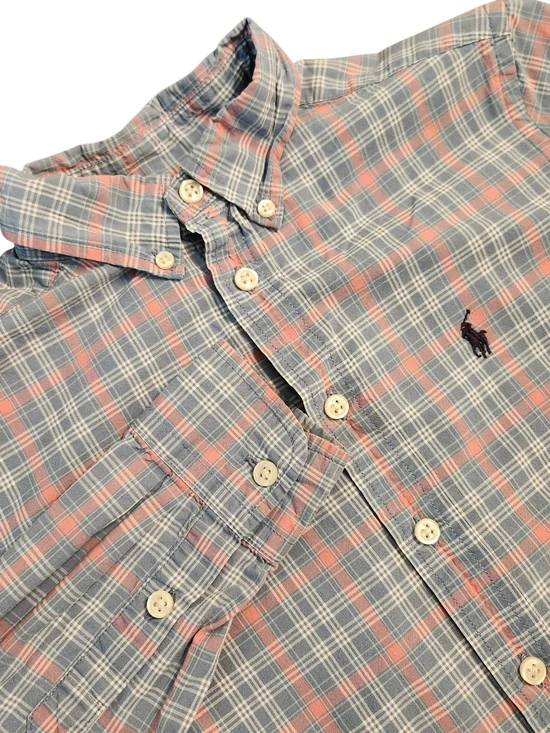 Ralph Lauren Boys Kids Size M 8-10 Plaid Blue Pink Button-Down Shirt Polo Pony