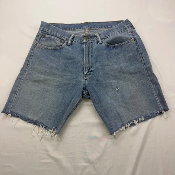 Polo Ralph Lauren Denim Shorts Mens 32 Blue Cut Off Frayed Distressed Cotton