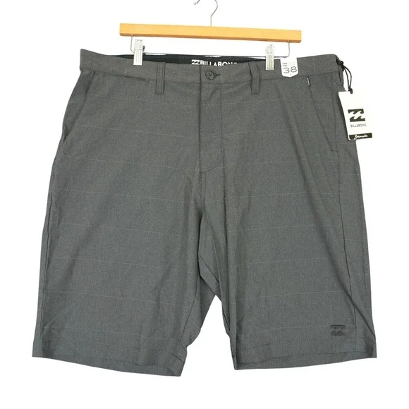 NEW Billabong Hybrid Shorts Mens 38 Grey Submersibles Crossfire X Stretch Plaid