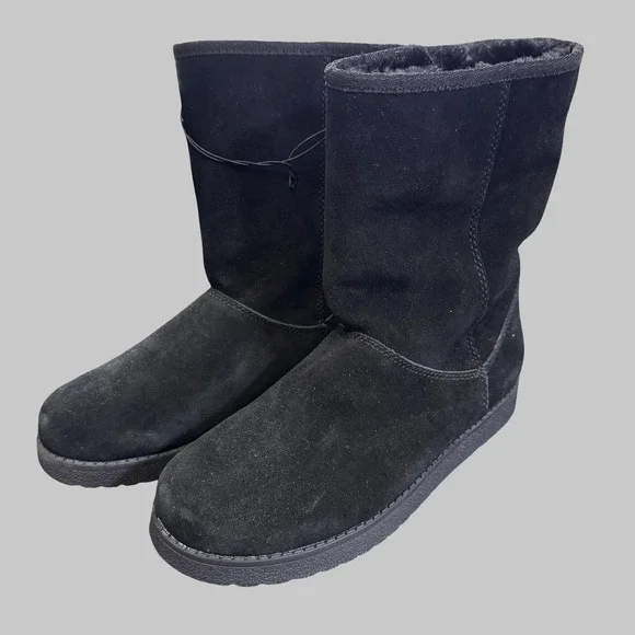 Universal Thread Leather Boots Womens Sz 6‎ Black Shearling Style Fur Lined NEW