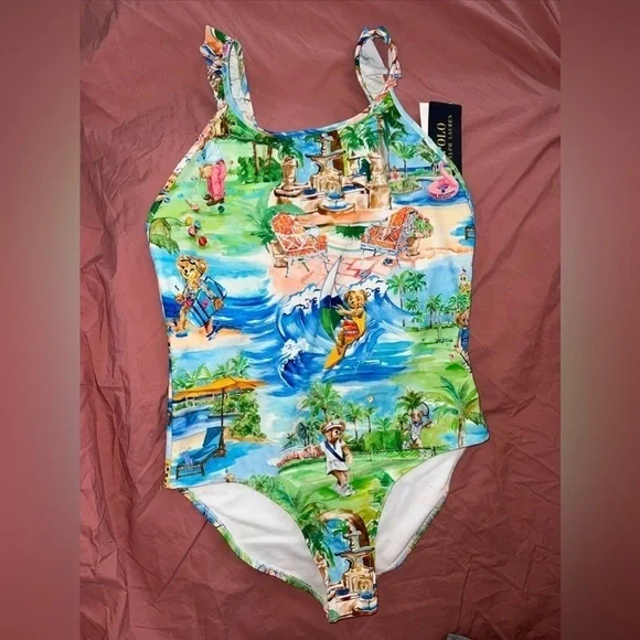MSRP $75 polo ralph lauren girls one‎ piece swimsuit Size 16